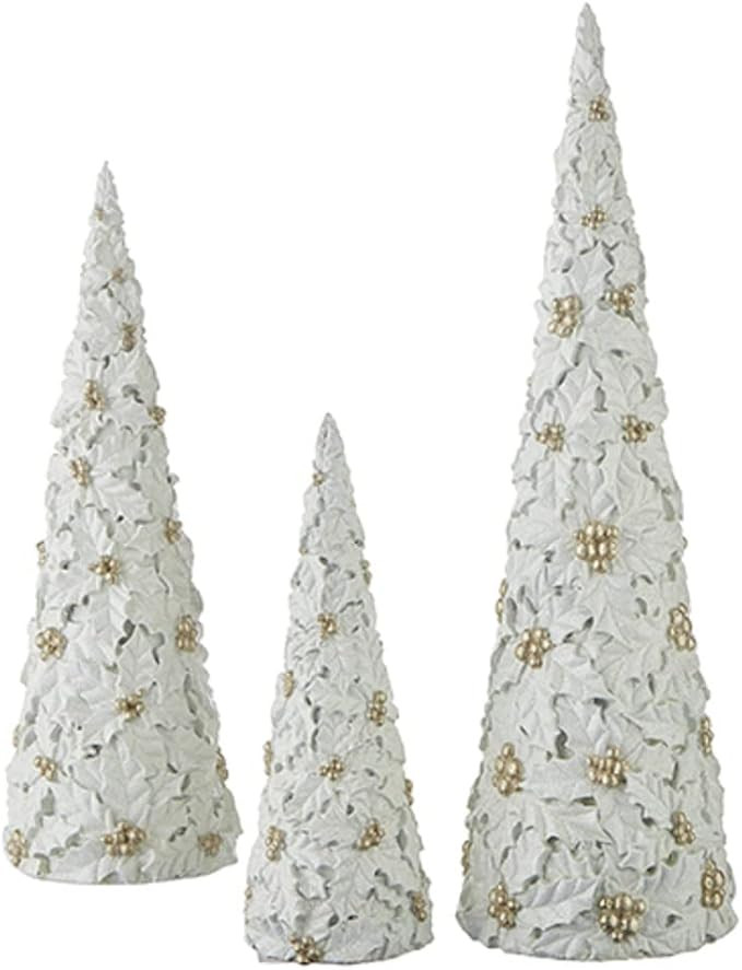 RAZ Imports 2022 City of Lights 17.5" Glittered White and Gold Poinsettia Cone Tree, Set of 3 | Amazon (US)