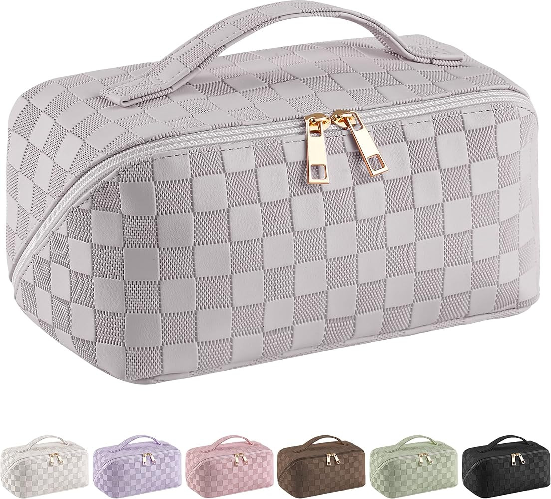 SFXULIX Large Capacity Travel Cosmetic Bag - Makeup Bag, PU Leather Waterproof Cosmetic Bag, Wome... | Amazon (US)