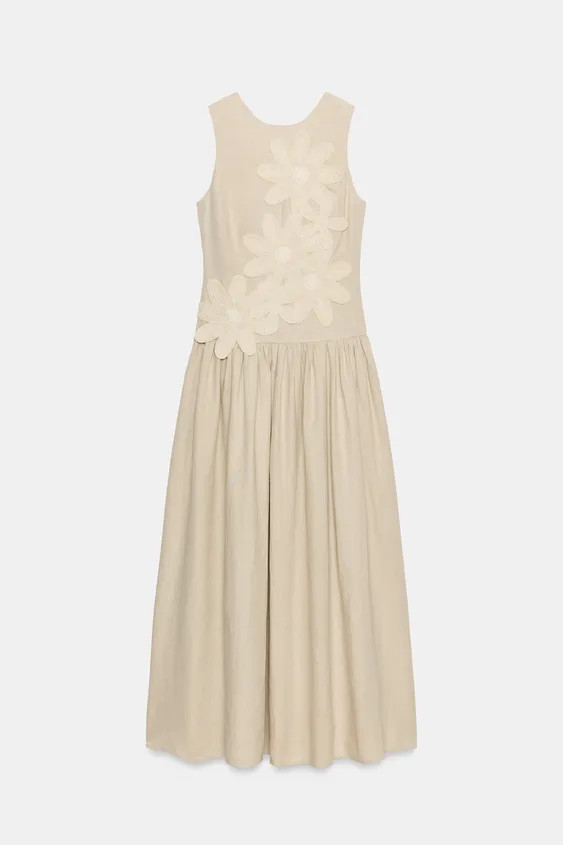 LINEN COMBINATION MIDI DRESS | Zara US