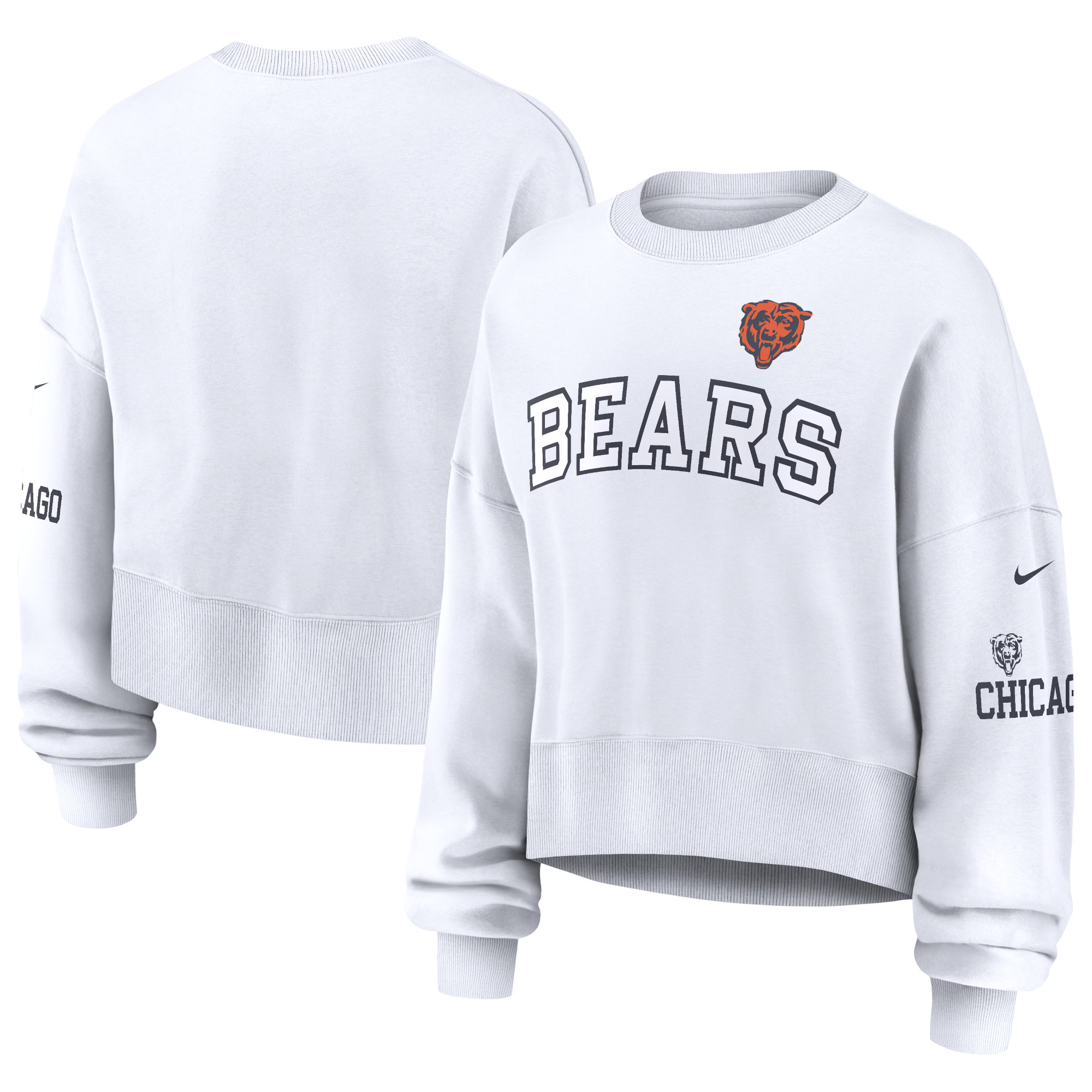 Women's Chicago Bears Nike White Oversized Long Sleeve Cropped Sweatshirt | NFL Shop