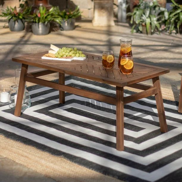 Manor Park Wood Outdoor Coffee Table with Chevron Design, Dark Brown - Walmart.com | Walmart (US)