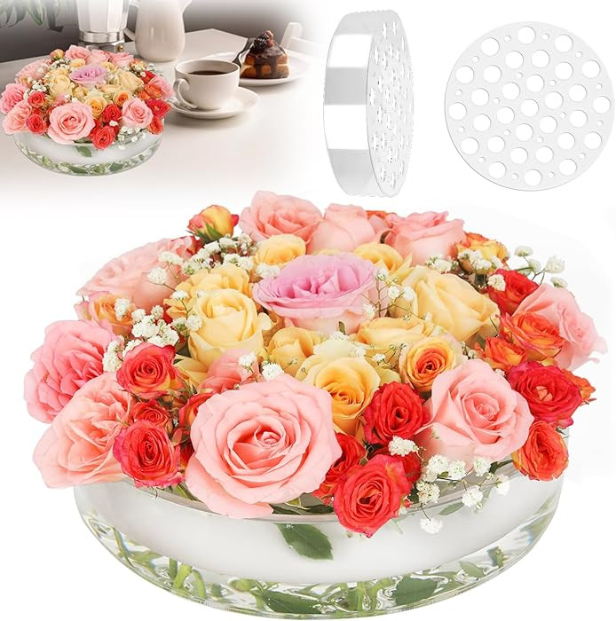 12 Inch Acrylic Flower Vase for Wedding Centerpieces Round, Circular Clear Wide Low Floral Vases ... | Amazon (US)