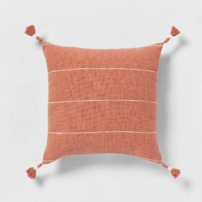 Square Textured Stripe Tassel Decorative Throw Pillow Terracotta - Threshold&#8482; | Target