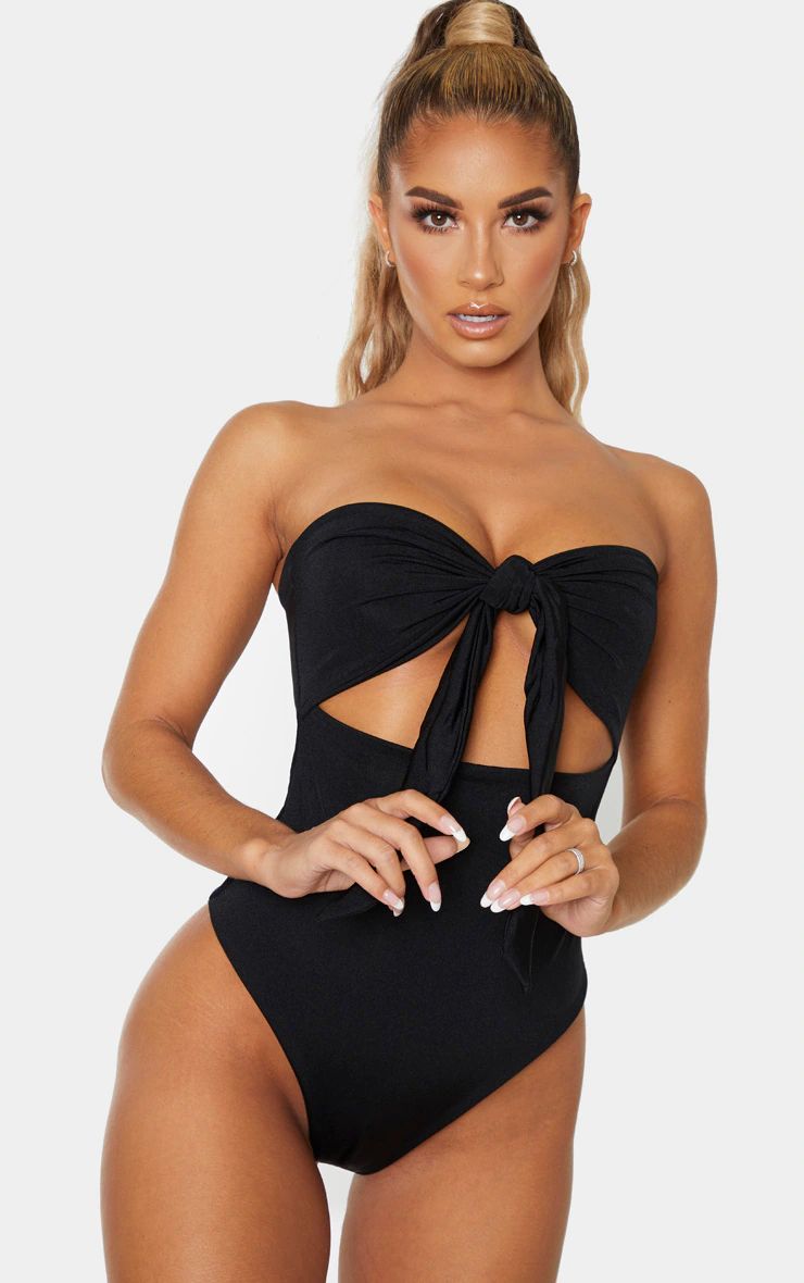 Black Bow Front Cut Out Swimsuit | PrettyLittleThing US