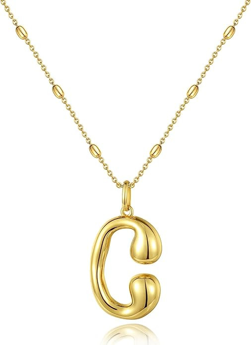 KissYan Bubble Letter Necklace,14K Gold Plated Personalized 3D Puffy Balloon Initial Pendant with... | Amazon (US)