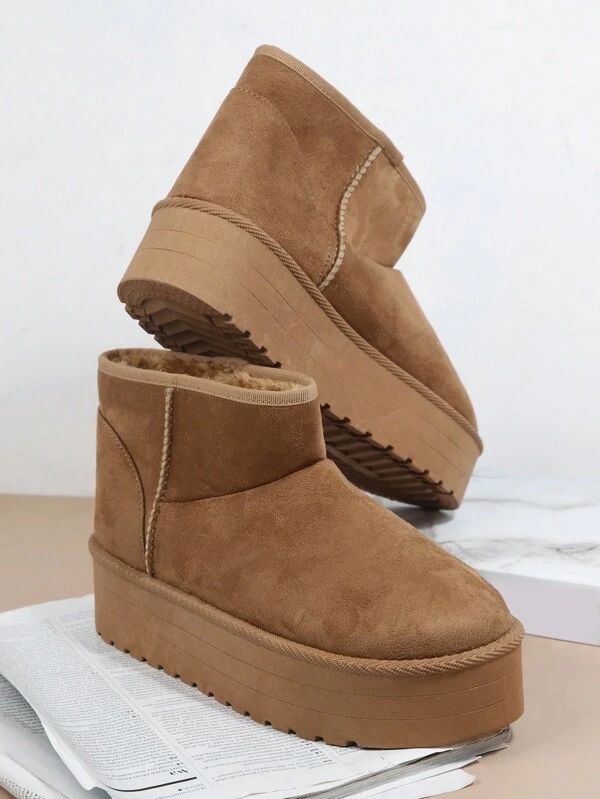 Pull-On Faux Suede Flatform Booties | SHEIN