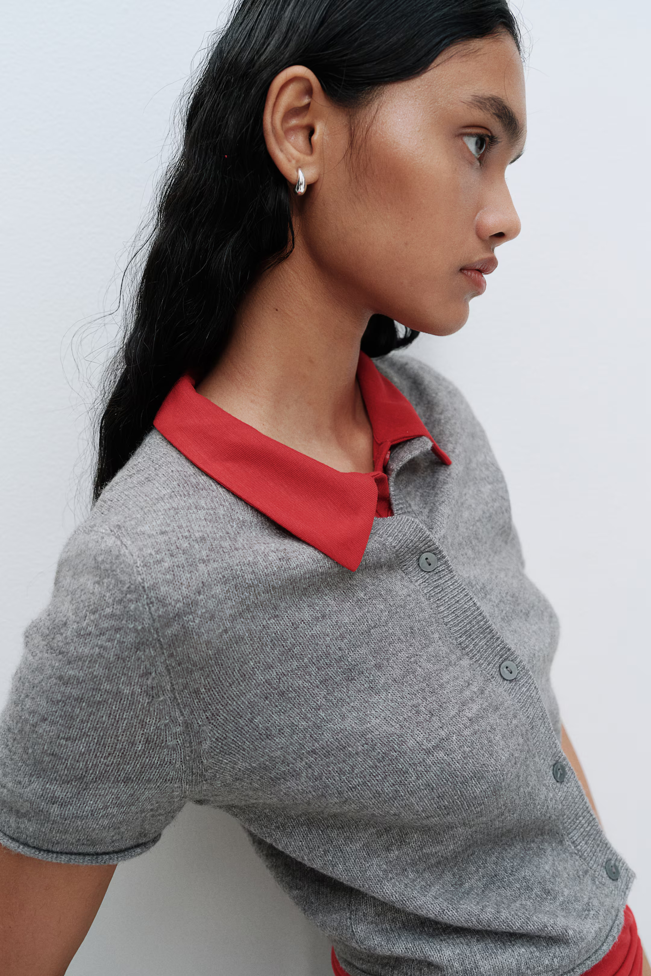 Short-sleeved fine-knit cardigan - Grey marl - Ladies | H&M GB | H&M (UK, MY, IN, SG, PH, TW, HK)