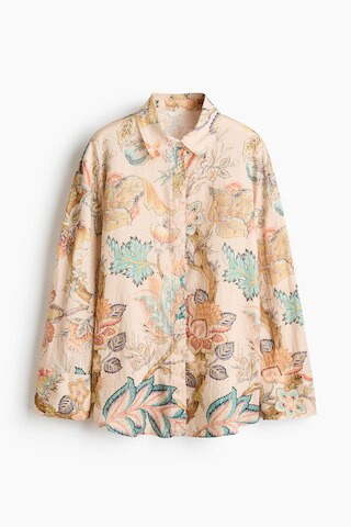 H & M - Oversized Linen Shirt - Light Beige/Floral | H&M (US + CA)