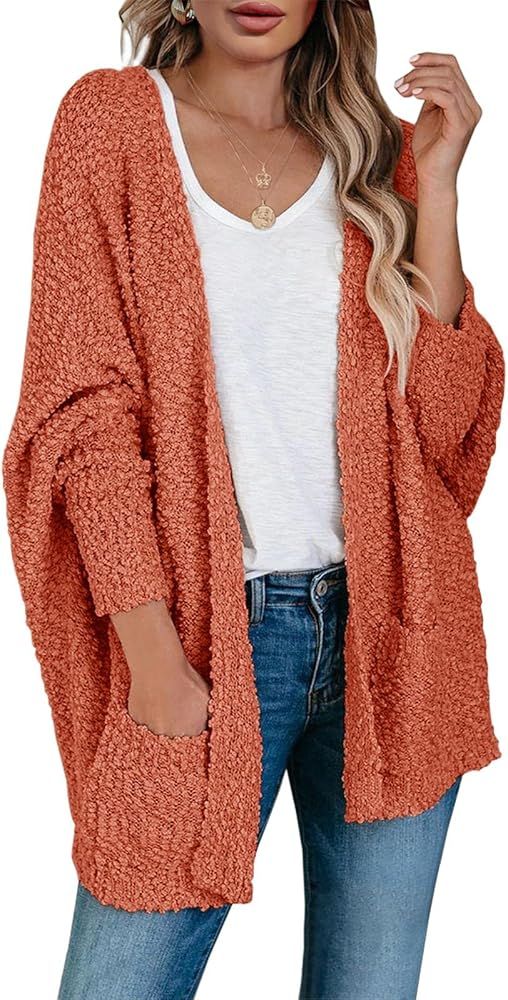 Saodimallsu Women's Chunky Popcorn Cardigan Oversized Open Front Boyfriend Batwing Long Sleeve Fu... | Amazon (US)