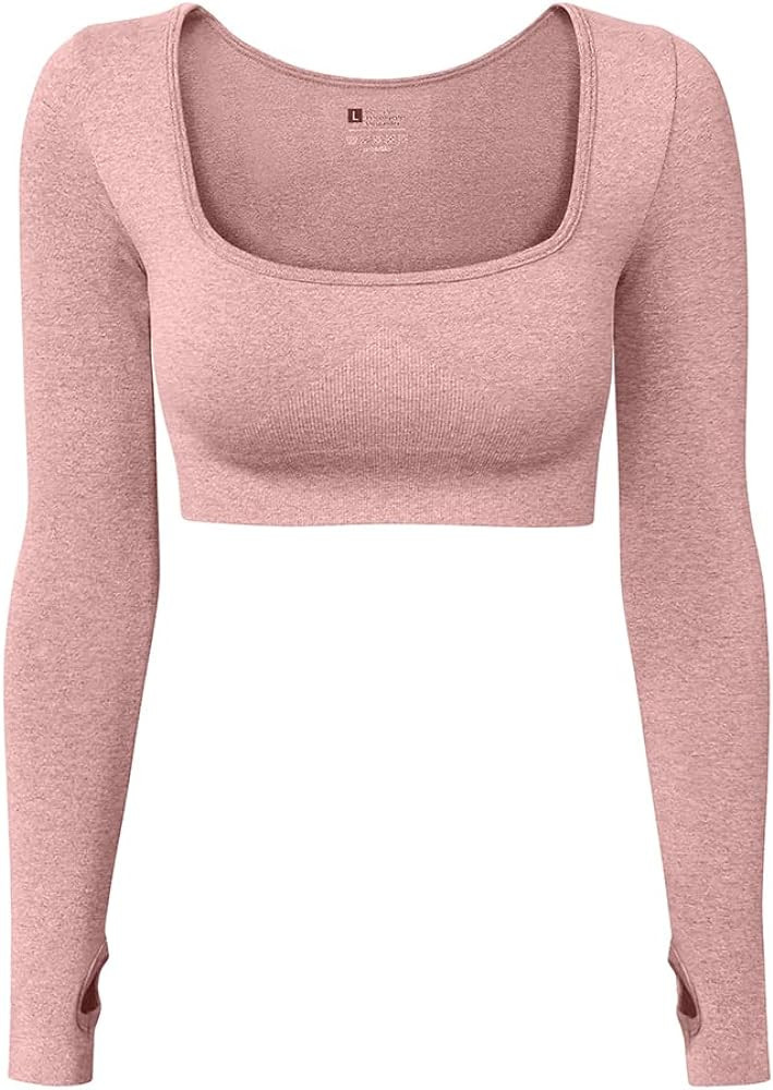 HYZ Women's Sports Yoga Gym Stretch Bodycon Crop Top Compression Workout Athletic Long Sleeve Shirt | Amazon (US)