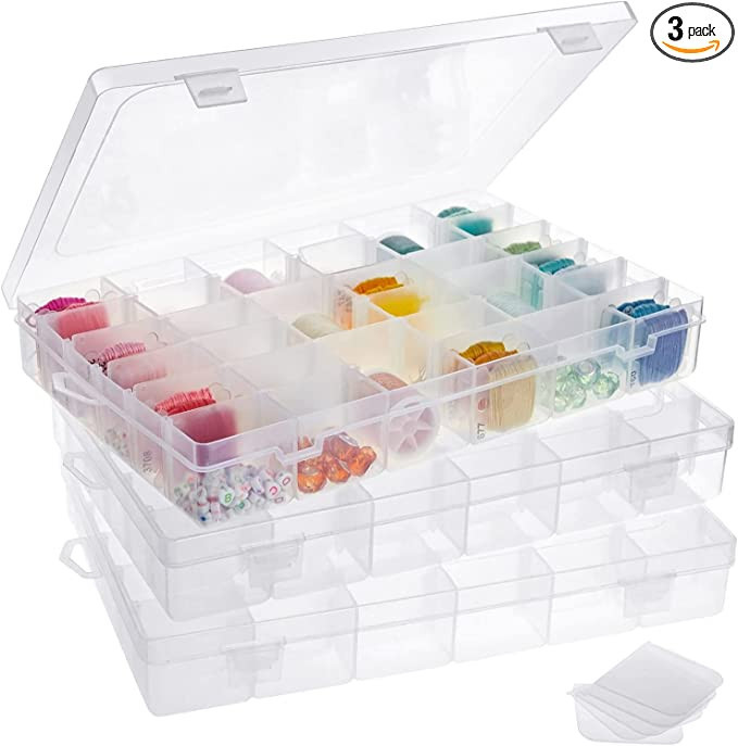 3 Pack Jewelry Organizer Box for Earrings, Clear Plastic Bead Storage Containers for Crafts (36 C... | Amazon (US)