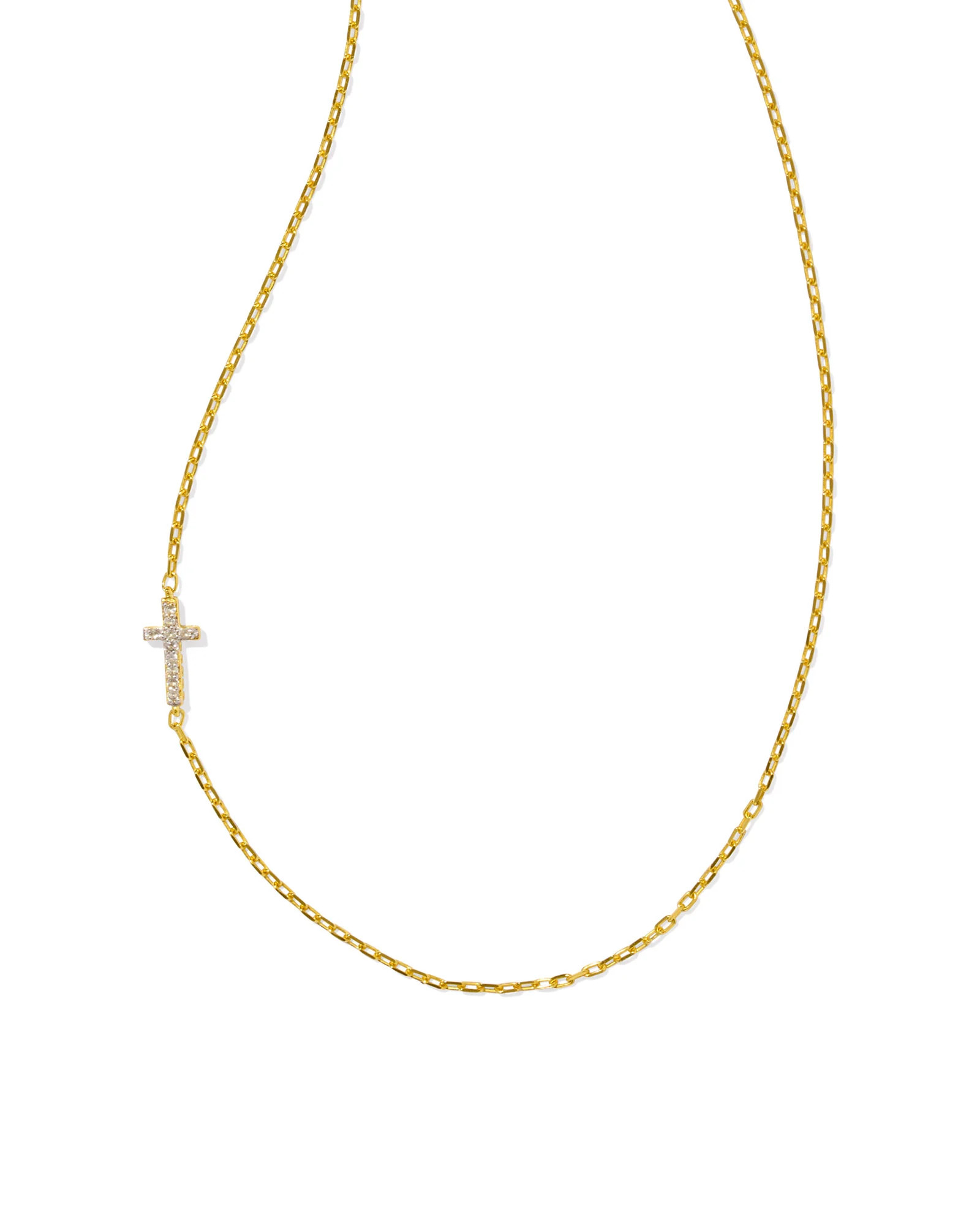 Cross 18k Gold Vermeil Inline Pave Necklace in White Topaz | Kendra Scott