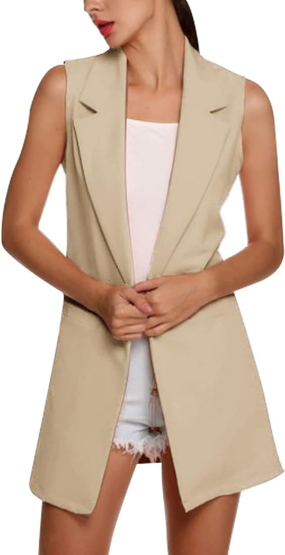 SCUSTY Black Cardigans Vests for Women Long Open Front Sleeveless Blazer Jackets | Amazon (US)