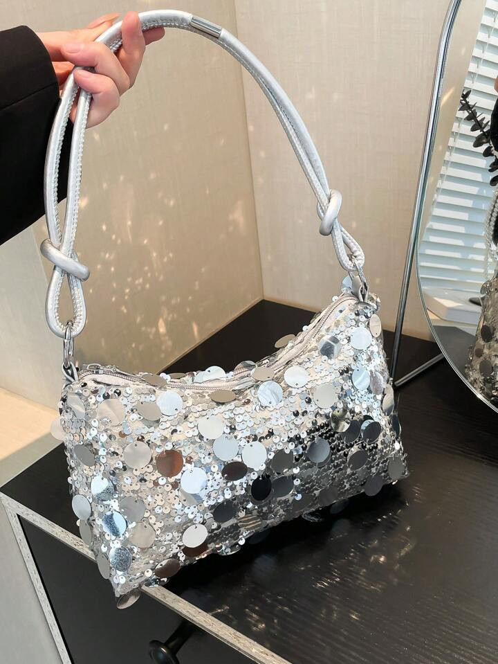 1pc Gold Color Crescent Moon Shape Glitter PVC Shoulder Bag For Women, New | SHEIN