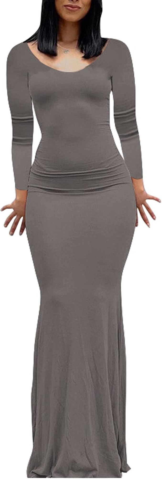Antopmen Women Scoop Neck Lounge Long Sleeve Casual Maxi Dress Bodycon Ribbed Knitting Mermaid Lo... | Amazon (US)