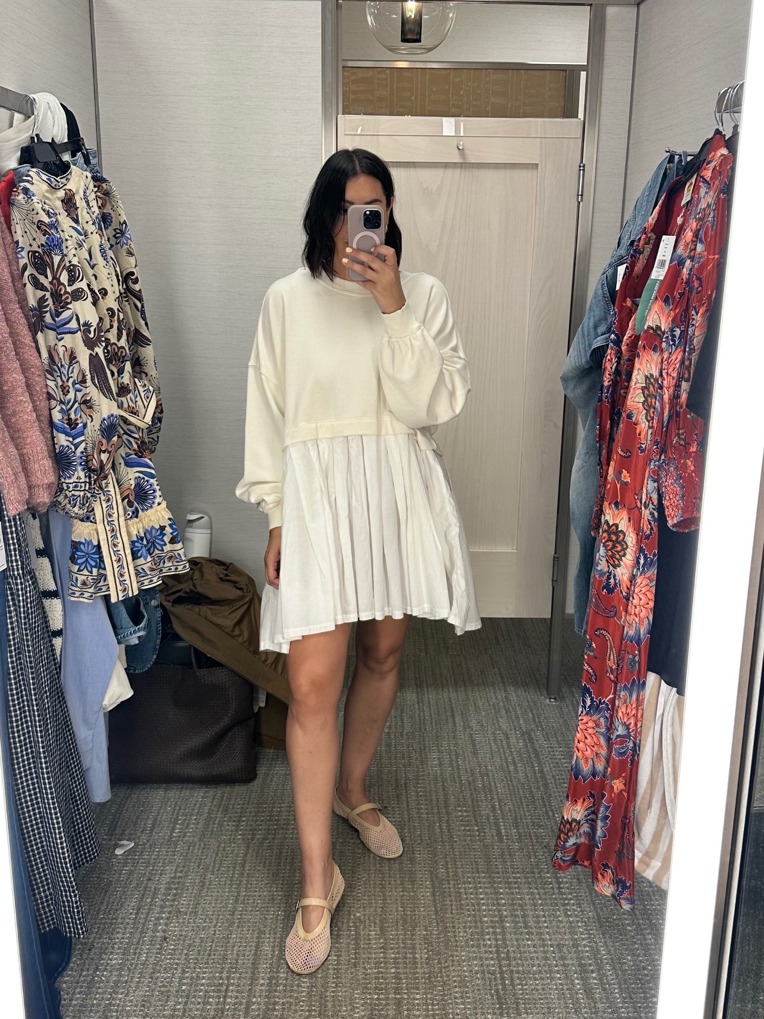 Loved this dress!! It’s so comfortable but it is more of a fall / winter weight! Keep that in mind. I found it to run very big / generously and plenty long. This is the medium and it felt big! So keep that in mind, for length on tall girls I’d stay TTS but you can def size down if you don’t need the length. 