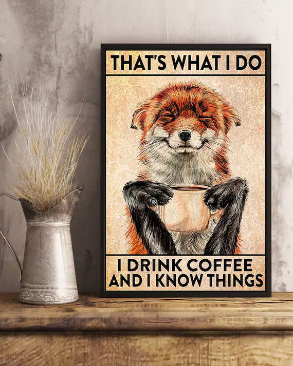 Fox drinks coffee Vertical Poster Fox Digital Art Fox Wall | Etsy | Etsy (US)
