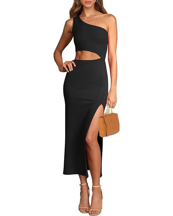PRETTYGARDEN Women's 2024 Summer Midi Dress Sleeveless One Shoulder Cutout Side Slit Bodycon Dres... | Amazon (US)