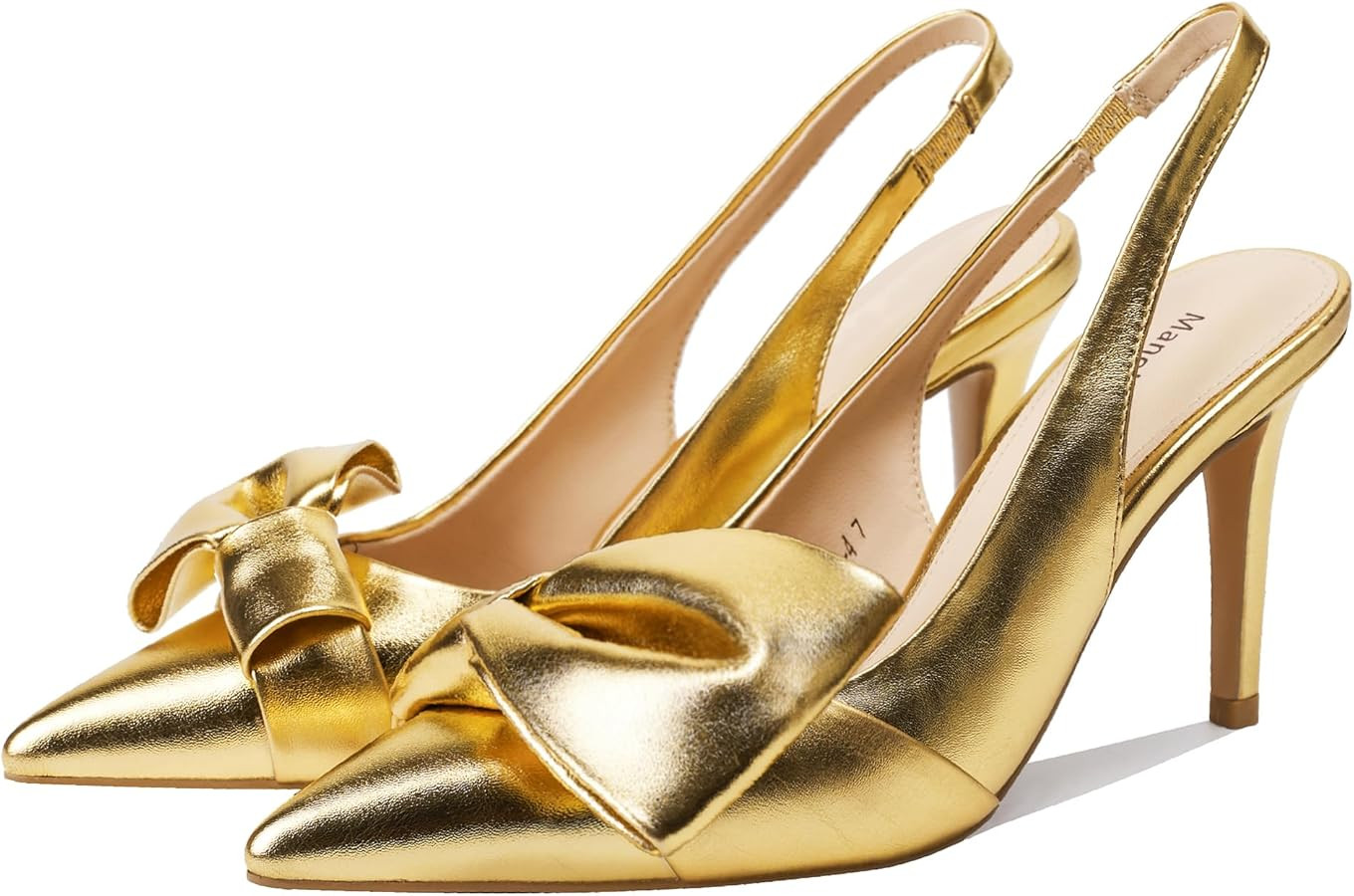 Women's Slingback Heels with Bow Pointed Toe Pumps with Elasticated Strap 3.3" High Heels for Eve... | Amazon (US)