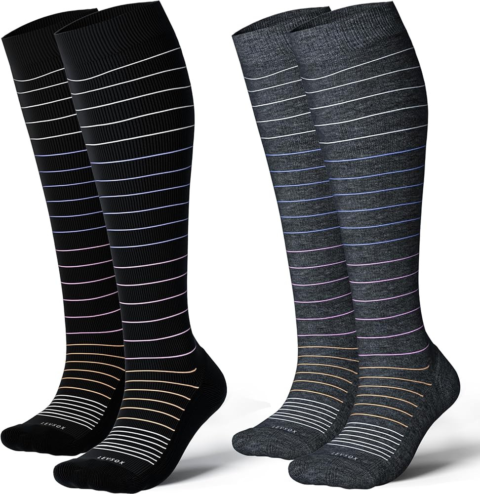 LEVSOX Thick Cotton Compression Socks for Women&Men 20-30mmHg Knee High Cute Support Sock for Nur... | Amazon (US)