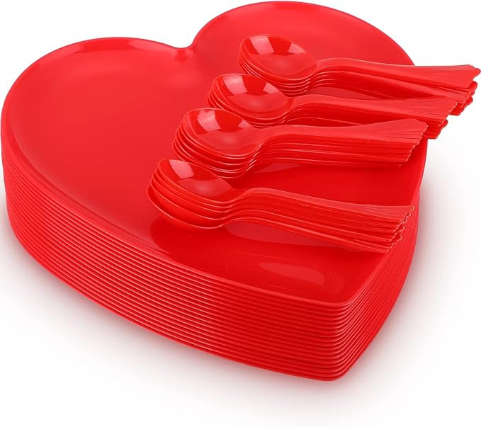 Layhit 38 Pcs Valentines Heart Shaped Plates Spoon Set Include 18 Pcs 10 Inch Valentines Day Hear... | Amazon (US)