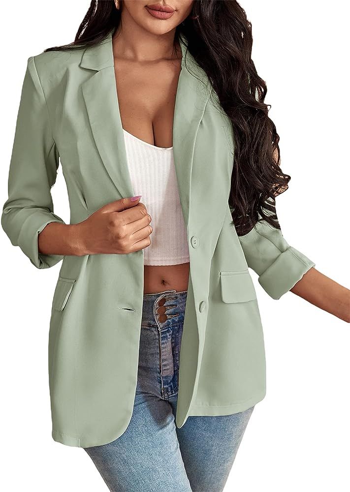 Floerns Women's Solid Notched Lapel Long Sleeve Single Breasted Blazer Jacket | Amazon (US)