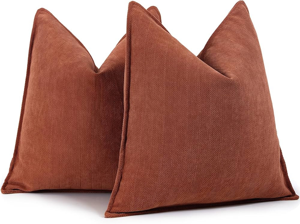 ZWJD Rust Pillow Covers 22x22 Set of 2 Chenille Pillow Covers with Elegant Design Soft and Luxuri... | Amazon (US)