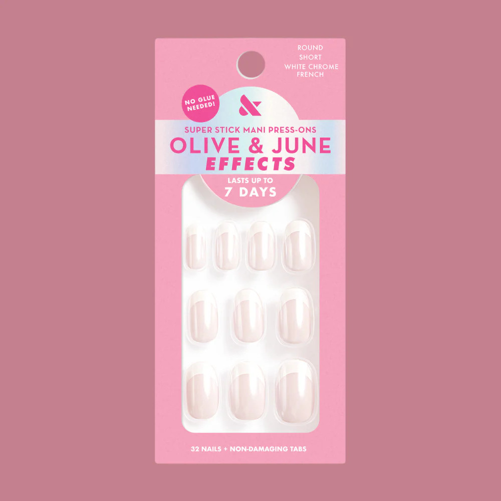 White Chrome French - Tab Press-On | Short | Round | Olive & June