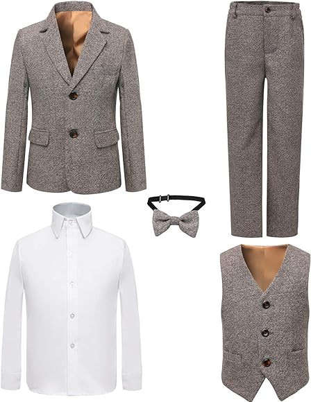 Boy's 5 Pieces Tuxedos Toddler Formal Suits Set Kids Slim Fit Suit for Weddings | Amazon (US)