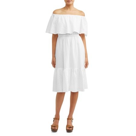 Eyelet Embroidered Off-the-Shoulder Midi Dress Women's | Walmart (US)