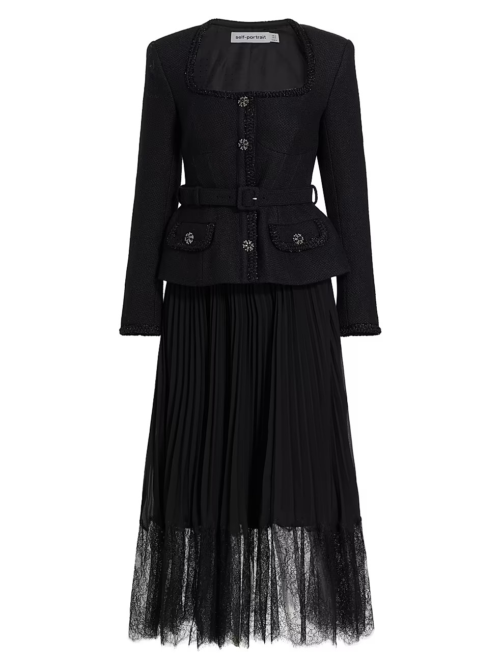 Self-Portrait Jacket Pleated Midi-Dress | Saks Fifth Avenue