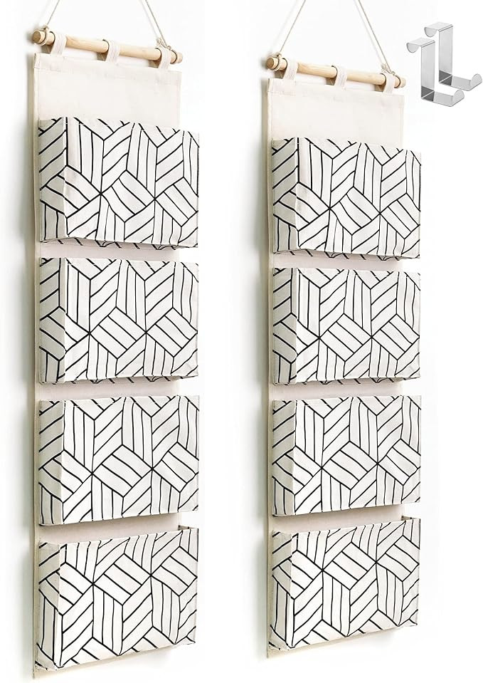 2Pcs Over Door Hanging Storage Bags Wall Mount Closet Organizer, 4 Big Pockets Linen Cotton Fabri... | Amazon (US)