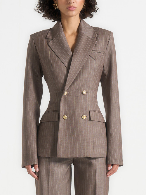 Manière De Voir Maia Structured Pinstripe Blazer in Taupe at Nordstrom, Size 0 | Nordstrom