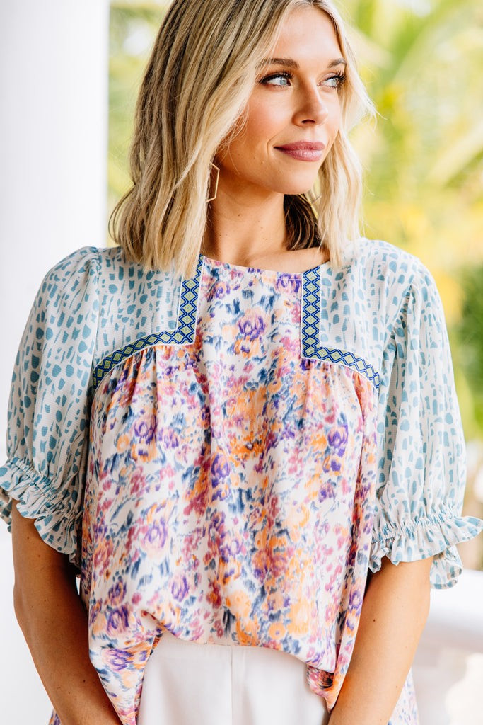 All About You Aqua & Pink Floral Blouse | The Mint Julep Boutique