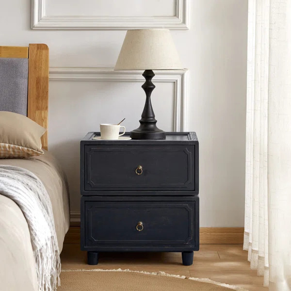 Aivery 2 - Drawer Solid Wood Modular Transitional Nightstand with Antique Bronze Handles | Wayfair North America