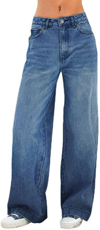 EMMIOL Women's 2026 Wide Leg Jeans Distress Mid Waist Denim Pants Vintage Y2K Trousers | Amazon (US)