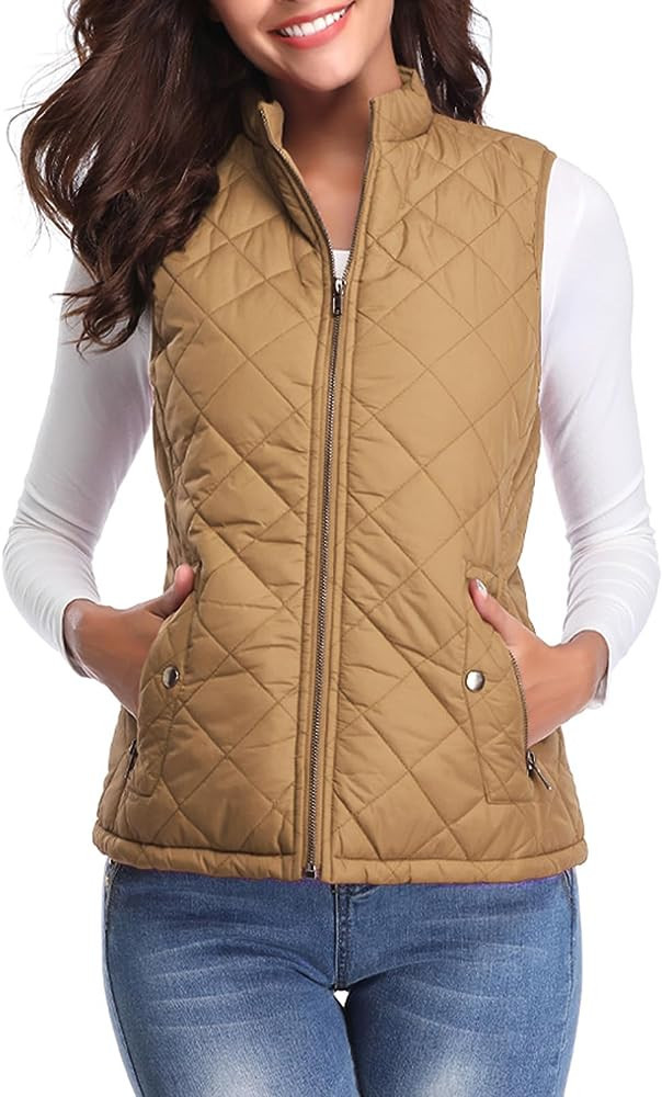 Women's Quilted Vest, Stand Collar Lightweight Zip Padded Gilet | Amazon (US)