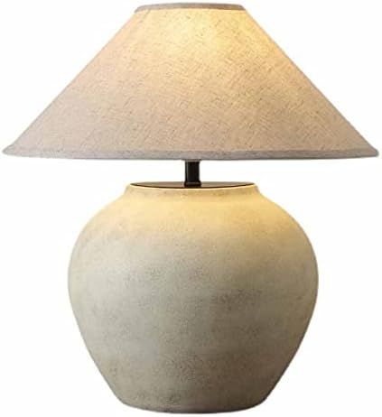 Southwest Farmhouse Table Lamp 20" Tall Crock Pot Ceramic Lamp, Rustic Fabric Drum Shade Decor for L | Amazon (US)