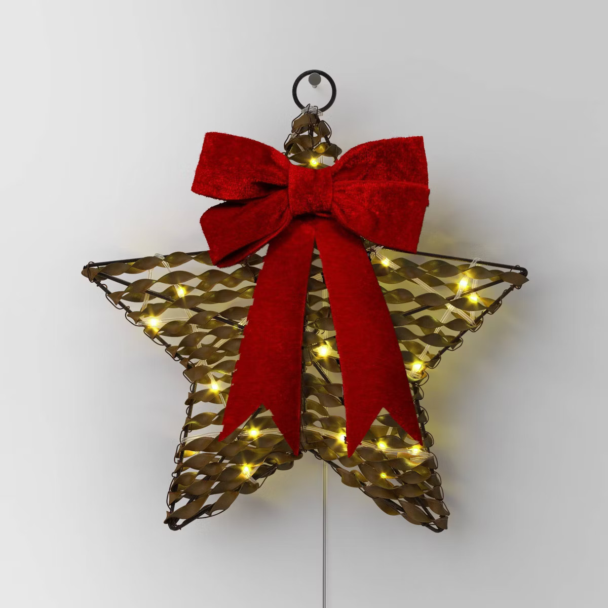 30ct Battery Operated Christmas Hanging Twisted Faux Rattan Star with Red Velvet Bow - Warm White... | Target