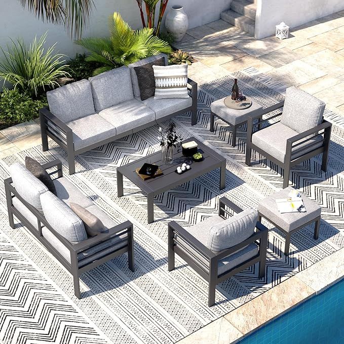 AECOJOY Aluminum Patio Furniture Set, Modern Outdoor Patio Furniture with Coffee Table, 7 Pieces ... | Amazon (US)