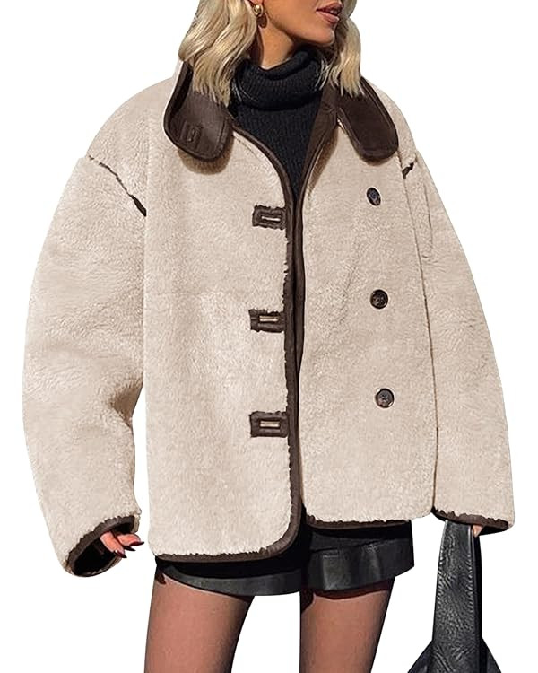 Tankaneo Womens Faux Fur Jackets Warm Winter Casual Button Down Stand Collar Long Sleeve Shaggy O... | Amazon (US)