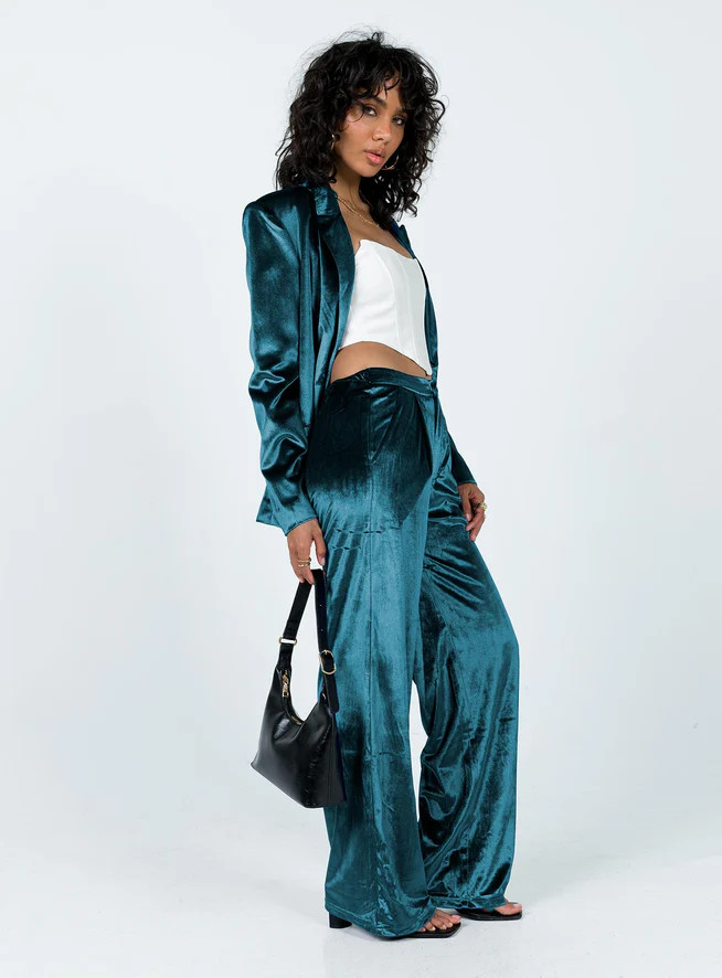 Lagoona Velvet Pants Blue | Princess Polly US