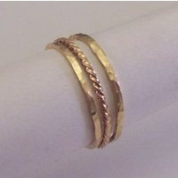 14 Karat Gold Filled Stacking Ring Set Hammered & Twisted Bands | Etsy (US)