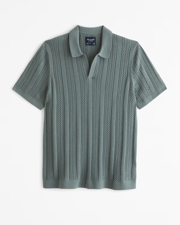 Cable Stitch Johnny Collar Sweater Polo | Abercrombie & Fitch (US)