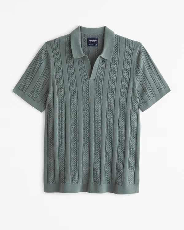 Men's Cable Stitch Johnny Collar Sweater Polo | Men's Tops | Abercrombie.com | Abercrombie & Fitch (US)