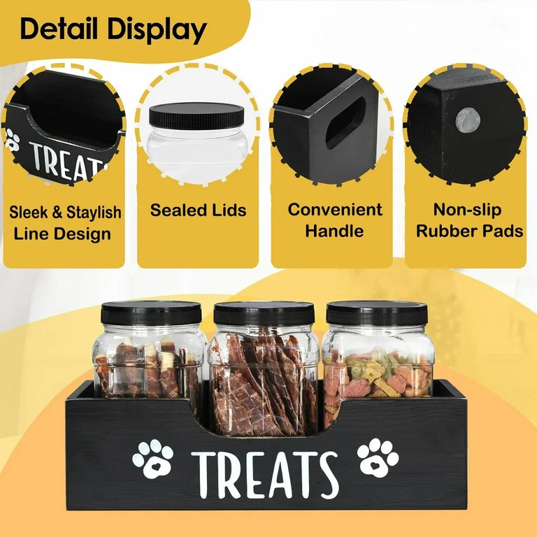 Dog Treat Container with 3 Plastic Dog Treat Jar, Dog Food Storage Container with Wooden Stand, A... | Walmart (US)