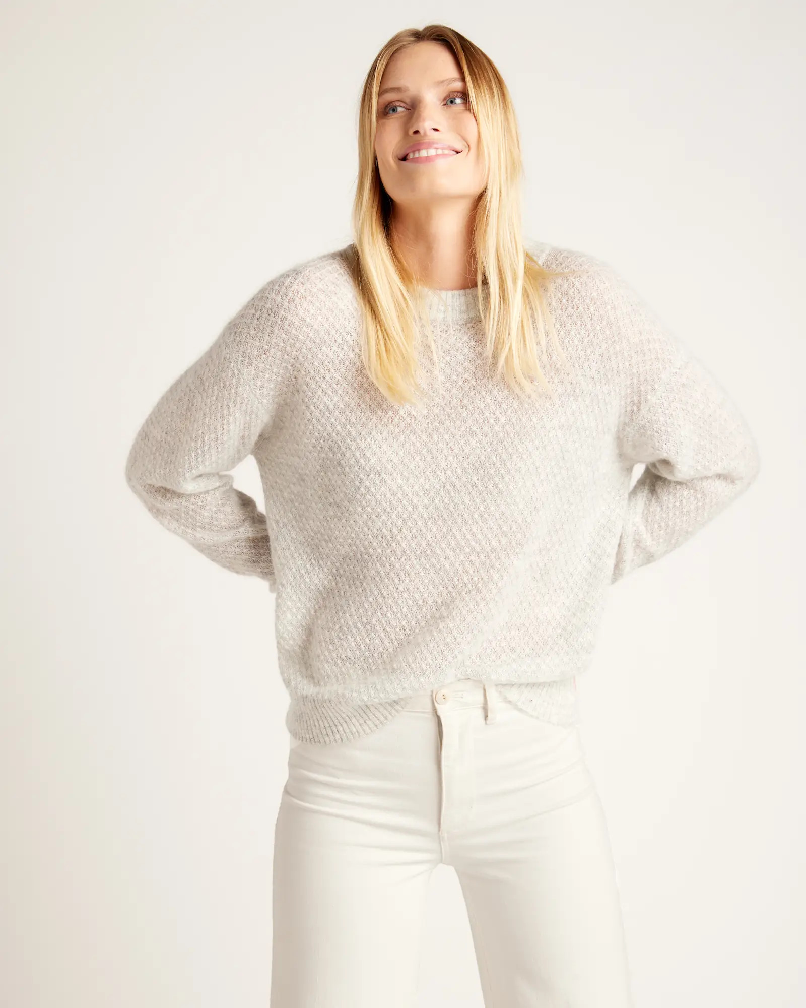 Baby Alpaca-Wool Diamond Stitch Crew in Light Grey | Quince