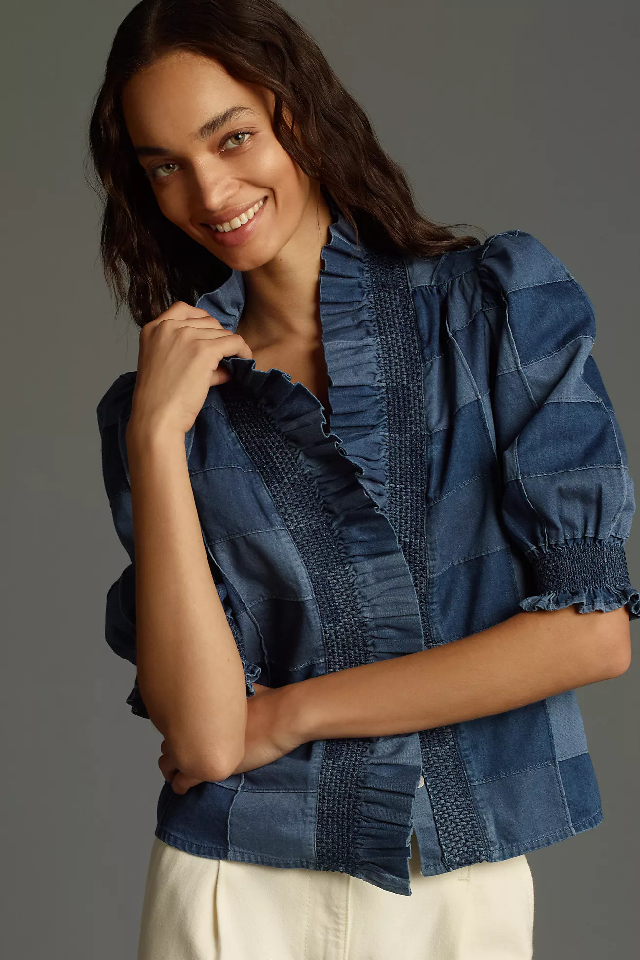 Love the Label Denim Patchwork Blouse | Anthropologie (US)