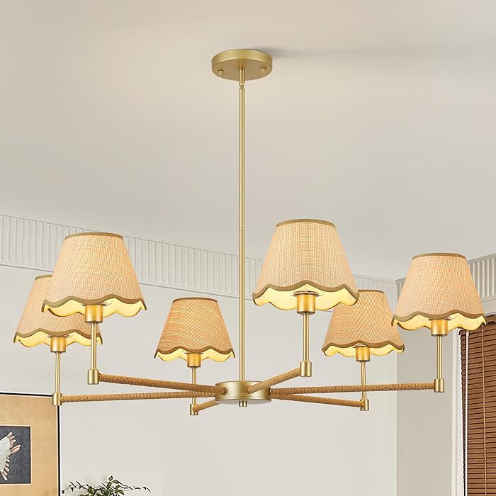 Farmhouse Rattan Chandelier Light Fixture, 6-Light Boho Chandeliers for Dining Room, Adjustable R... | Amazon (US)