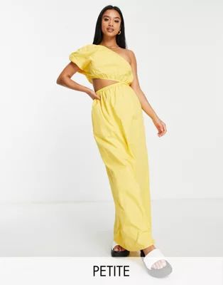 Vila Petite Exclusive one shoulder midi dress with cut out in yellow | ASOS | ASOS (Global)